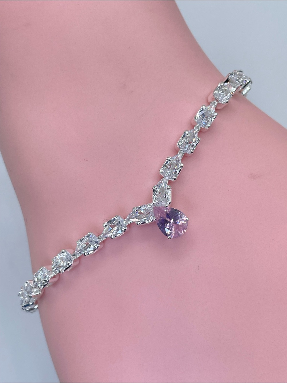 Swarovski Crystal Elements Pink White Crystal Teardrop Tennis Bracelet Bridal
